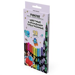 Карандаши цветные FUNSTER (ФАНСТЕР) AMONG CATS, 12 цветов, черный корпус с принтом, трехгранные, 182066 - фото 15131578