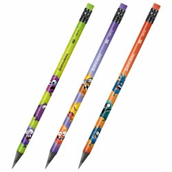 Карандаш чернографитный с принтом кросс-серия МОНСТРИКИ, 1 шт., HB, ластик, ассорти, BRAUBERG, 182110 - фото 15131581