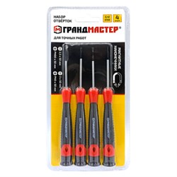 Набор отверток для точных работ SL/PH, 4 шт., CrV, двухкомпонентные рукоятки, ГРАНДМАСТЕР, 671329 - фото 15131768