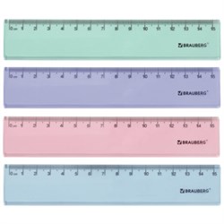 Линейка пластиковая 15 см BRAUBERG "PASTEL", тонированная, ассорти, 117012 - фото 15133366