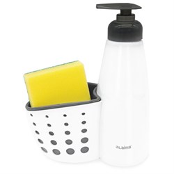Дозатор для моющего средства, органайзер кухонный + губка, БЕЛЫЙ, 8х20х16 см, LAIMA HOME, 700048 - фото 15144270