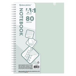 Тетрадь обложка пластик, А5 80 л., гребень мягкий, вырубка для ручки, клетка, BRAUBERG, светло-зеленый, 405378 - фото 15150900
