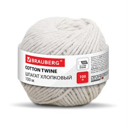 Шпагат хлопковый для прошивки документов, вязания, макраме, длина 100 м, диаметр 1,5 мм, BRAUBERG, 700361 - фото 15150935