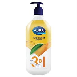 Гель-смузи для душа 3 в 1 для тела, рук и ванны 1 л, AURA FAMILY "Дыня, ананас, персик", дозатор, 14950 - фото 15155661