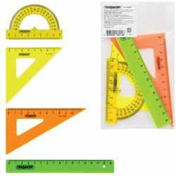 Набор чертежный малый ПИФАГОР (линейка 16 см, 2 треугольника, транспортир), неоновый, пакет, 210624 - фото 15169903