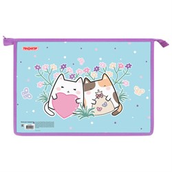 Папка для тетрадей ПИФАГОР А4, 1 отделение, картон/пластик, на молнии, "Cat friends", 272127 - фото 15173610
