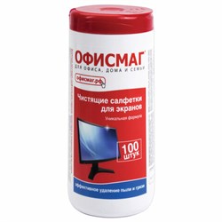 Салфетки для экранов всех типов и оптики ОФИСМАГ, туба 100 шт., влажные, 510483 - фото 15175316