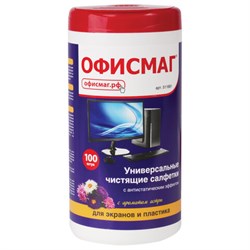 Салфетки для экранов всех типов и пластика ОФИСМАГ с ароматом "АСТРА", туба 100 шт., влажные, 511691 - фото 15180553