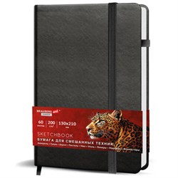 Скетчбук для смешанных техник MixMedia, 200 г/м2, 130х210 мм, 60 л., КОЖЗАМ, резинка, BRAUBERG ART CLASSIC, 116969 - фото 15230114