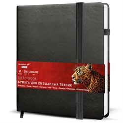 Скетчбук для смешанных техник MixMedia, 200 г/м2, 200х200 мм, 60 л., КОЖЗАМ, резинка, BRAUBERG ART CLASSIC, 116970 - фото 15230115