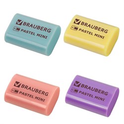 Ластик BRAUBERG "Pastel Mini", 27х18х10 мм, ассорти пастельных цветов, экологичный ПВХ, 229581 - фото 15252545