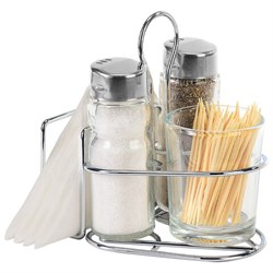 Набор для специй 2х50 мл, CLASSIC, салфетница + соль + перец + стакан под зубочистки, WEGLA (ВЕГЛА), 700236 - фото 15264217