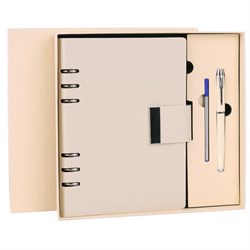 Ежедневник на кольцах в наборе с ручкой А5, 165x229 мм, BRAUBERG "Lux", под кожу, 100 листов, бежевый, 116859 - фото 15270910