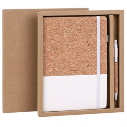 Блокнот в наборе с ручкой А5, 145х213 мм, BRAUBERG "Cork", под кожу, ЭКО обложка, 80 листов, бежевый, 116864 - фото 15270915