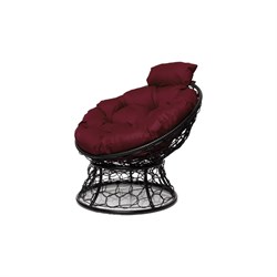 Кресло M-GROUP ПАПАСАН мини с ротангом, черное, бордовая подушка - фото 15718763