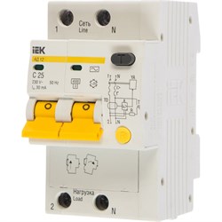 Дифференциальный автомат IEK АД-12 2п, C, 25А, 30мА - фото 16183470