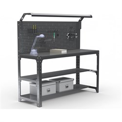 Стол металлический ООО Металекс серия KIT 750х1000х400 мм, 2-е полки мм, перфопанель с комплектом освещения, черный - фото 16331343