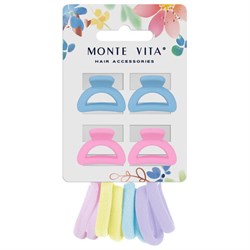 Набор для волос 12 шт: 8 резинок + 4 краба, пастельные цвета, MONTE VITA (МОНТЕ ВИТА), 457034 - фото 16371177