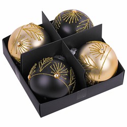 Шары ёлочные 4 шт., 8 см, "Yin-Yang", пластик, цвет: черный/золотистый, ЗОЛОТАЯ СКАЗКА, 591995 - фото 16407594
