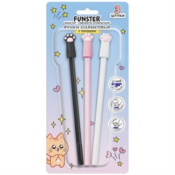 Ручки с топпером шариковые FUNSTER (ФАНСТЕР) "CAT PAWS", НАБОР 3 ШТУКИ, СИНИЕ, пишущий узел 0,7 мм, линия письма 0,35 мм, 144375 - фото 16409614