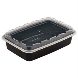 Контейнер одноразовый 830 мл, С КРЫШКОЙ, 207х140 мм, черный/прозрачный, ПП, ВЗЛП, 1261Ч - фото 16416609