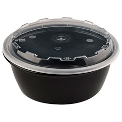 Контейнер одноразовый 950 мл, С КРЫШКОЙ, круглый, диаметр 172 мм, черный/прозрачный, ПП, ВЗЛП, 1265Ч - фото 16416610