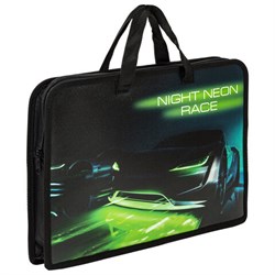 Папка на молнии с ручками ЮНЛАНДИЯ А4, 1 отделение, пластик, ширина 45 мм, "Neon race", 270950 - фото 16499120