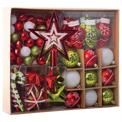 Шары новогодние ёлочные "Red&Lime", НАБОР 67 предметов, красный/зелёный, пластик, ЗОЛОТАЯ СКАЗКА, 592184 - фото 16499183