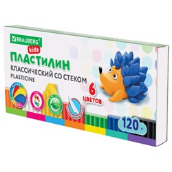 Пластилин классический BRAUBERG KIDS, 6 цветов, 120 г, стек, ВЫСШЕЕ КАЧЕСТВО, 106435 - фото 16561801