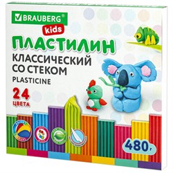 Пластилин классический BRAUBERG KIDS, 24 цвета, 480 грамм, стек, ВЫСШЕЕ КАЧЕСТВО, 106437 - фото 16561802