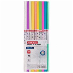 Бумага гофрированная/креповая, 32 г/м2, 50х250 см, НАБОР 10 рулонов, пастель, BRAUBERG, 112557 - фото 16561899