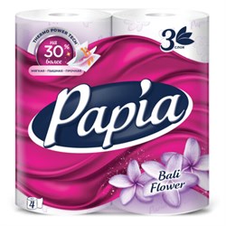 Бумага туалетная бытовая, спайка 4 шт., 3-слойная (4х16,5 м), PAPIA, аромат "Балийский цветок", 5080735 - фото 16562083