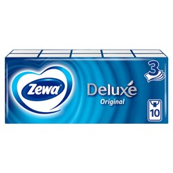 Платочки бумажные носовые ZEWA Deluxe 3-слойные, СПАЙКА 10 пачек по 10 шт., 21х21 см, 51174 - фото 16562121
