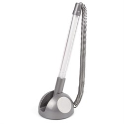 Ручка шариковая настольная BRAUBERG "Стенд-Пен", СИНЯЯ, пружинка, корпус серебристый, линия письма 0,5 мм, 142164 - фото 16562213