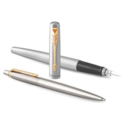 Набор PARKER "Jotter Stainless Steel GT": шариковая ручка синяя и перьевая ручка, 2093257 - фото 16562280