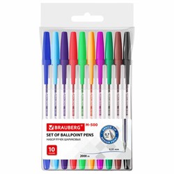 Ручки шариковые BRAUBERG "M-500", НАБОР 10 цветов, АССОРТИ, узел 0,7 мм, линия письма 0,35 мм, 143455 - фото 16562284