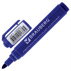 Маркер перманентный BRAUBERG "Classic", СИНИЙ, круглый наконечник, 3 мм, с клипом, 150301 - фото 16562370