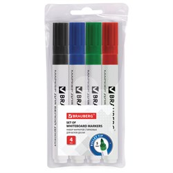 Маркеры стираемые для белой доски НАБОР 4 ЦВЕТА, BRAUBERG, 5 мм, 150417 - фото 16562377