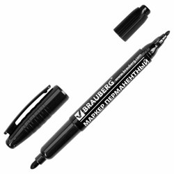 Маркер перманентный двусторонний BRAUBERG, ЧЕРНЫЙ, круглый наконечник, 2/4 мм, 150836 - фото 16562385