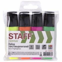 Набор текстовыделителей STAFF "EVERYDAY" HL-638, 4 шт., АССОРТИ, линия 1-5 мм, 151643 - фото 16562447