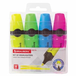 Набор текстовыделителей BRAUBERG 4 шт., АССОРТИ, "DELTA", линия 1-5 мм, 151727 - фото 16562451