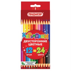 Карандаши двусторонние ПИФАГОР 12 штук, 24 цвета, шестигранные, грифель 3 мм, натуральное дерево, 180244 - фото 16562529