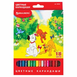 Карандаши цветные BRAUBERG "My lovely dogs", 18 цветов, шестигранные, грифель 3 мм, натуральное дерево, 180546 - фото 16562532