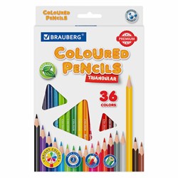 Карандаши цветные BRAUBERG PREMIUM, 36 цветов, трехгранные, грифель 3 мм, 181664 - фото 16562586