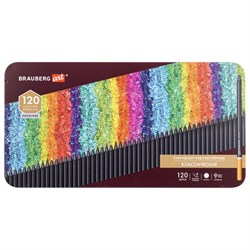 Карандаши художественные цветные BRAUBERG ART PREMIERE, НАБОР 120 цветов, 4 мм, металл кейс, 181692 - фото 16562591