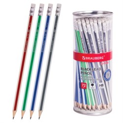 Карандаш чернографитный BRAUBERG "G-100", 1 шт., HB, с ластиком, корпус ассорти, 181714 - фото 16562593