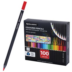 Карандаши цветные чёрное дерево BRAUBERG BLACK WOOD, 100 цветов, мягкий грифель 3 мм, 182045 - фото 16562639