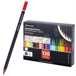 Карандаши цветные чёрное дерево BRAUBERG BLACK WOOD, 120 цветов, мягкий грифель 3 мм, 182046 - фото 16562640