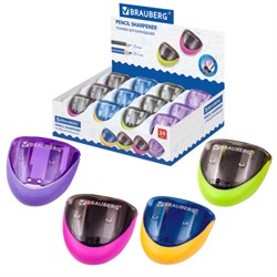 Точилка BRAUBERG "Space", 2 отверстия для чернографитных карандашей (в том числе утолщенных), резиновый упор, с контейнером, ассорти, 223589 - фото 16562916