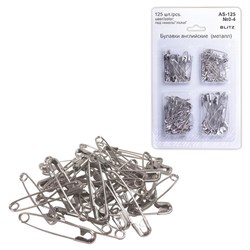 Булавки английские BLITZ, набор 125 шт., размер 0-4, никелированные, блистер, AS-125 - фото 16562940